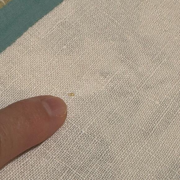 Cottage Core Flower Appliquéd Small Linen White Tablecloth Green Pink Blue 33x35 - Picture 9 of 9